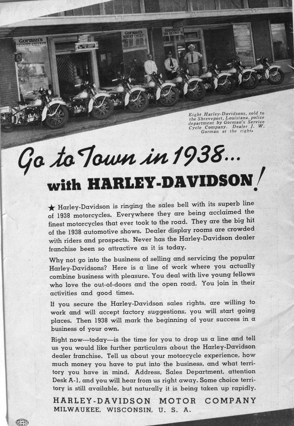 in 1938 with Harley-Davidson