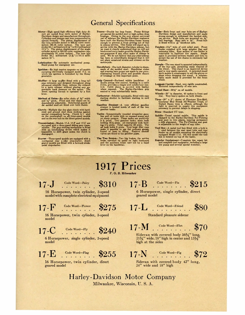 1917 - Folleto de ventas de Harley-Davidson