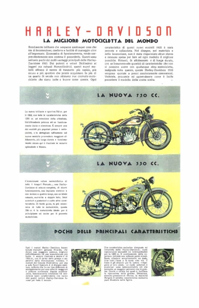 1933 - Harley-Davidson folleto en Italiano