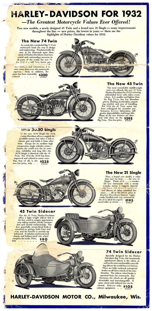 1932 - Harley-Davidson folleto de ventas