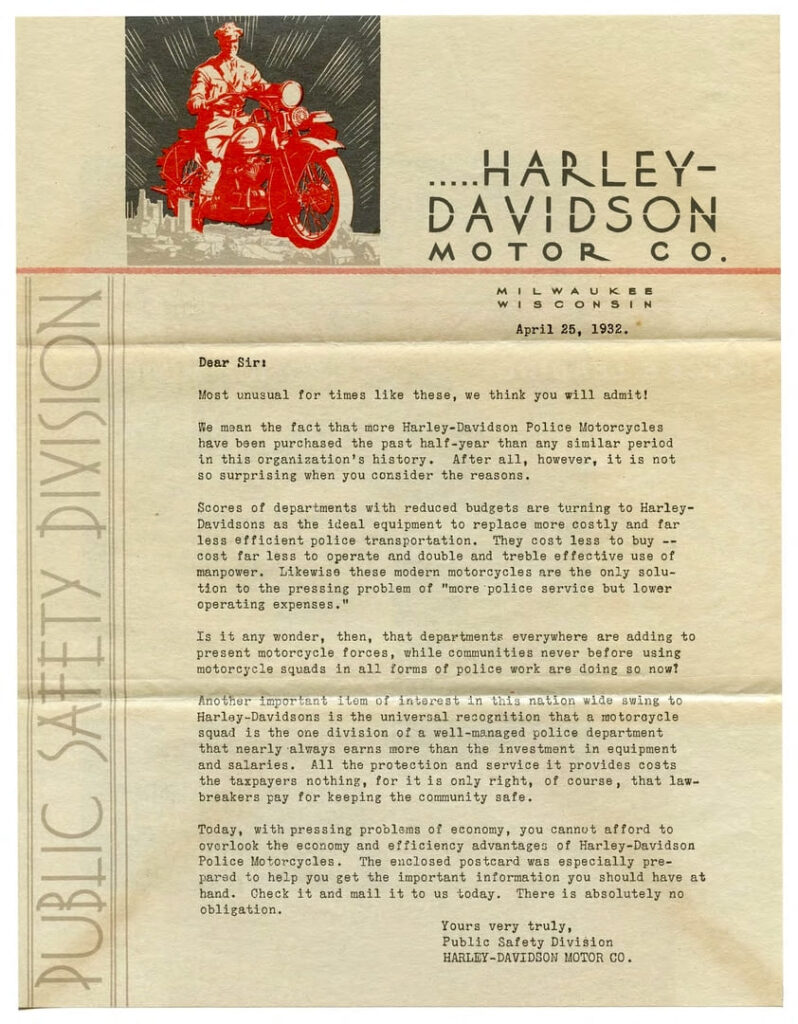 1932 - Harley-Davidson folleto Policía