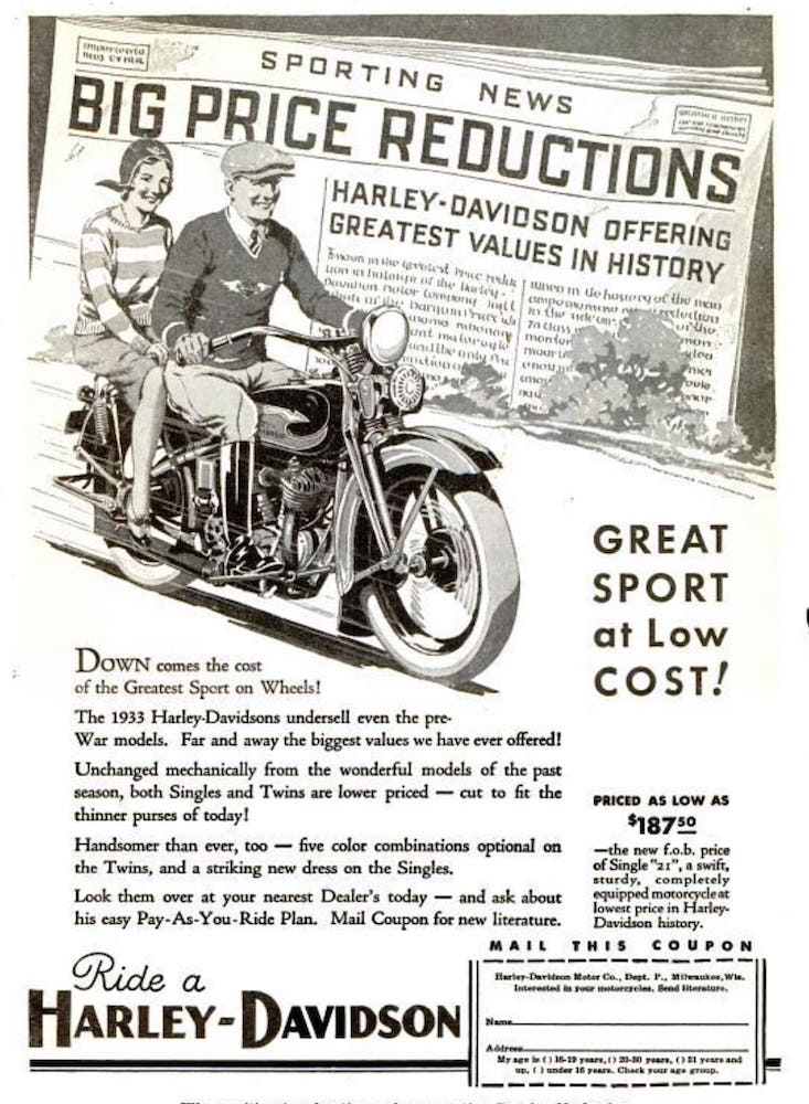 1933 - Anuncio de Harley-Davidson