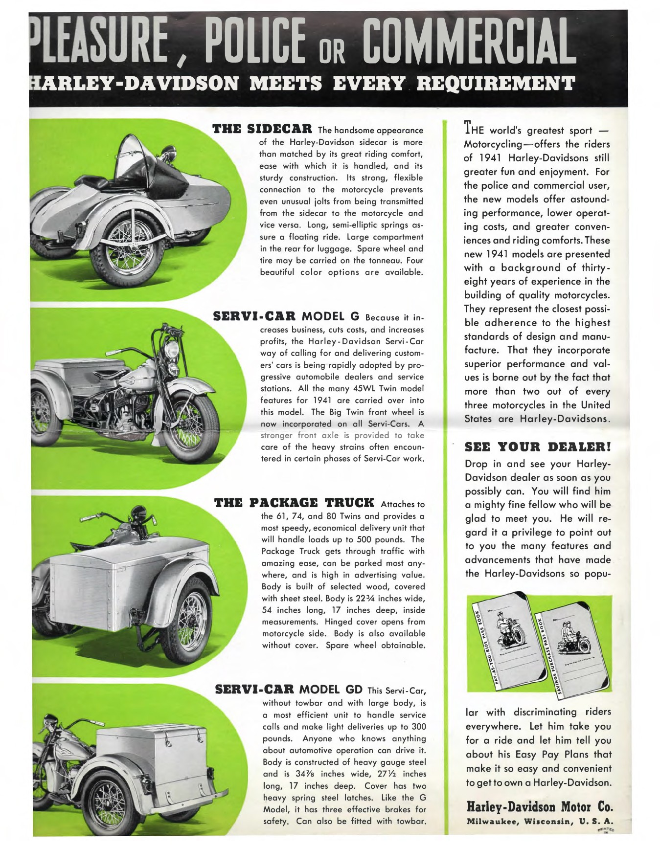 1941 - Harley-Davidson folleto de ventas