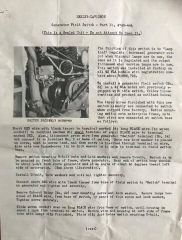 1942 - 1943 Harley-Davidson WLA Generator Literatura Despiece