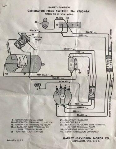 1942 - 1943 Harley-Davidson WLA Generator Literatura Despiece