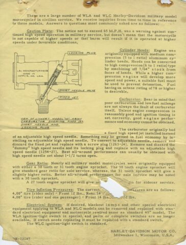1942 - 1943 Harley-Davidson WLA Generator Literatura Despiece