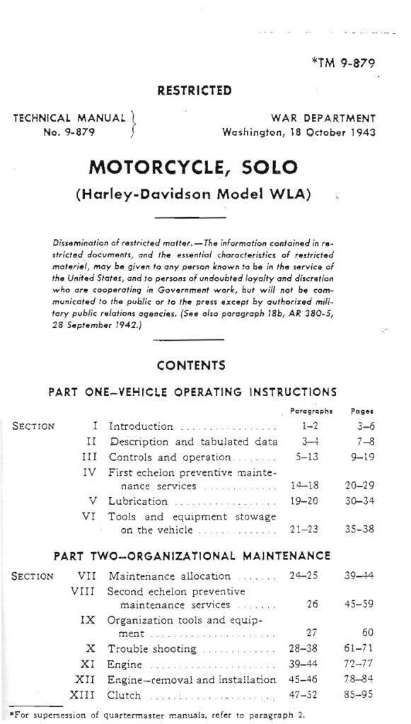 1943 - Harley-Davidson WLA TM9-879 Technical manual