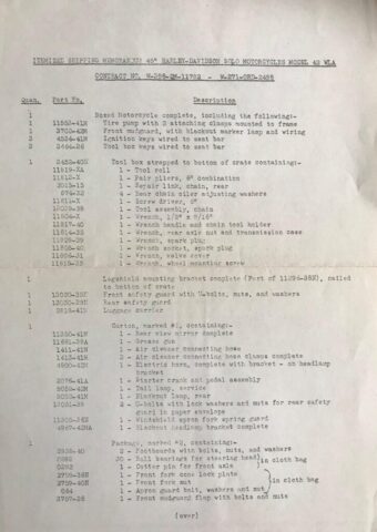 1942 - 1943 Harley-Davidson WLA Generator Literatura Despiece