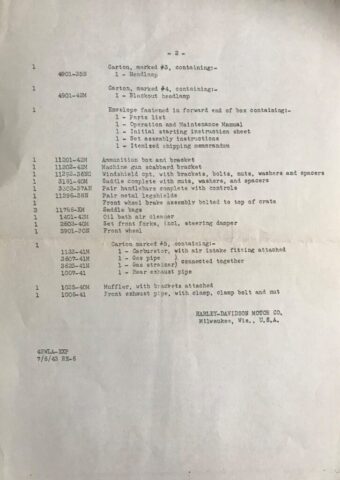 1942 - 1943 Harley-Davidson WLA Generator Literatura Despiece