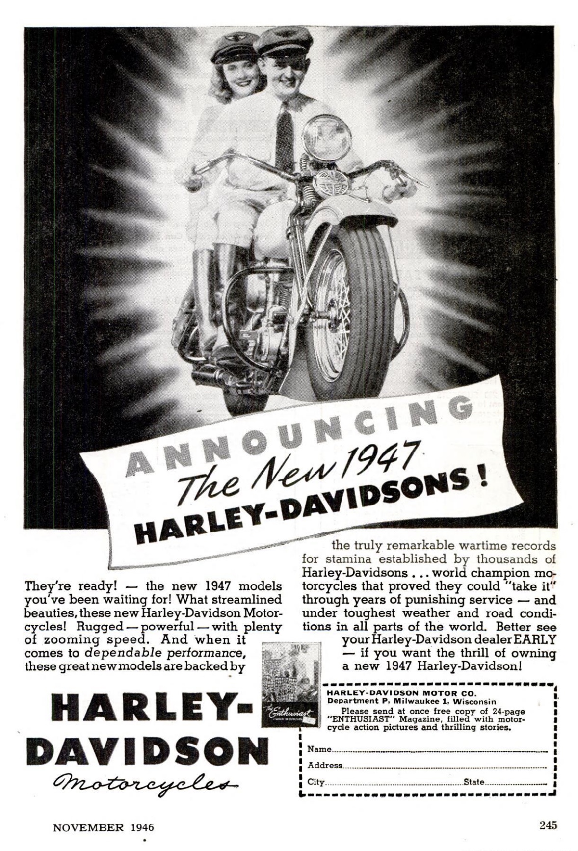 1947 - Anuncio Harley-Davidson