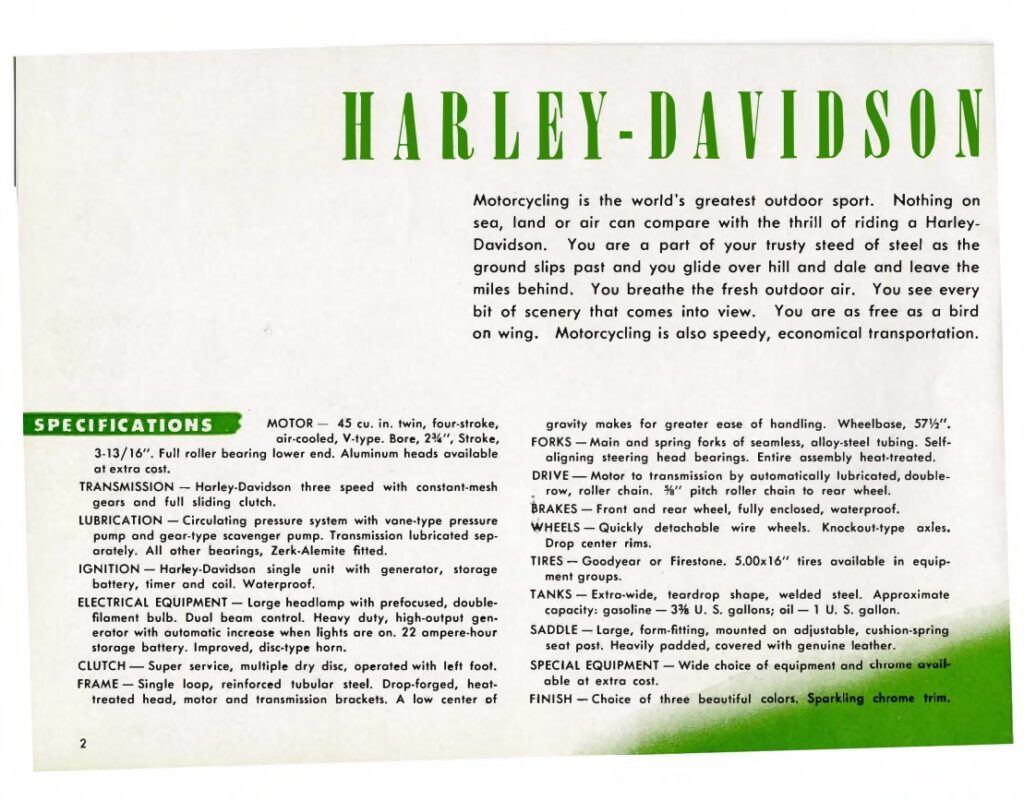 1948 - Harley-Davidson folleto de ventas