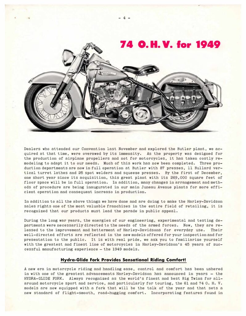 1949 - Harley-Davidson folleto de ventas