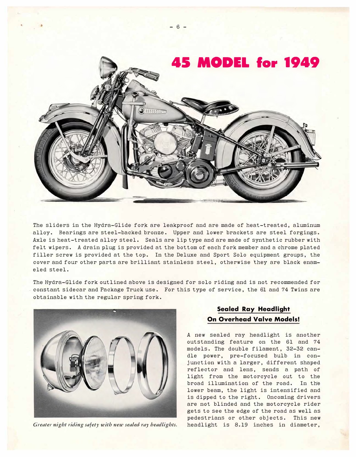 1949 - Harley-Davidson folleto de ventas