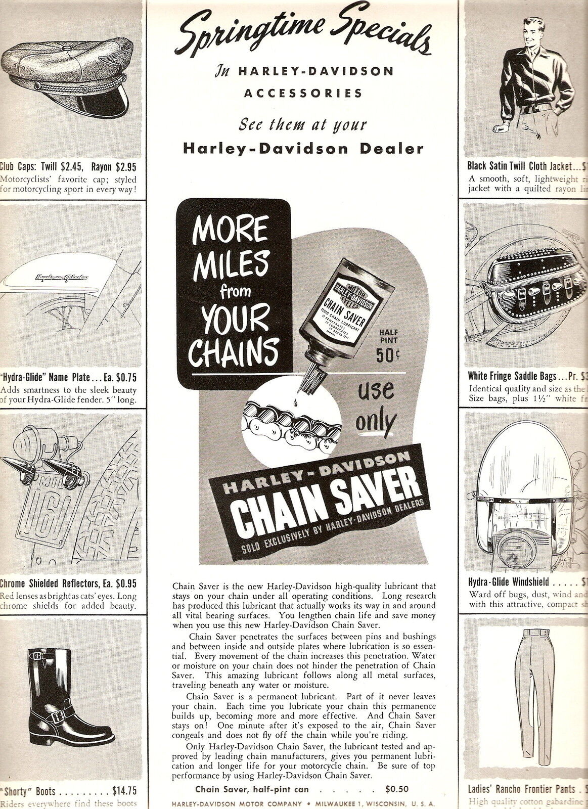 1950 - Catálogo de accesorios de Harley-Davidson