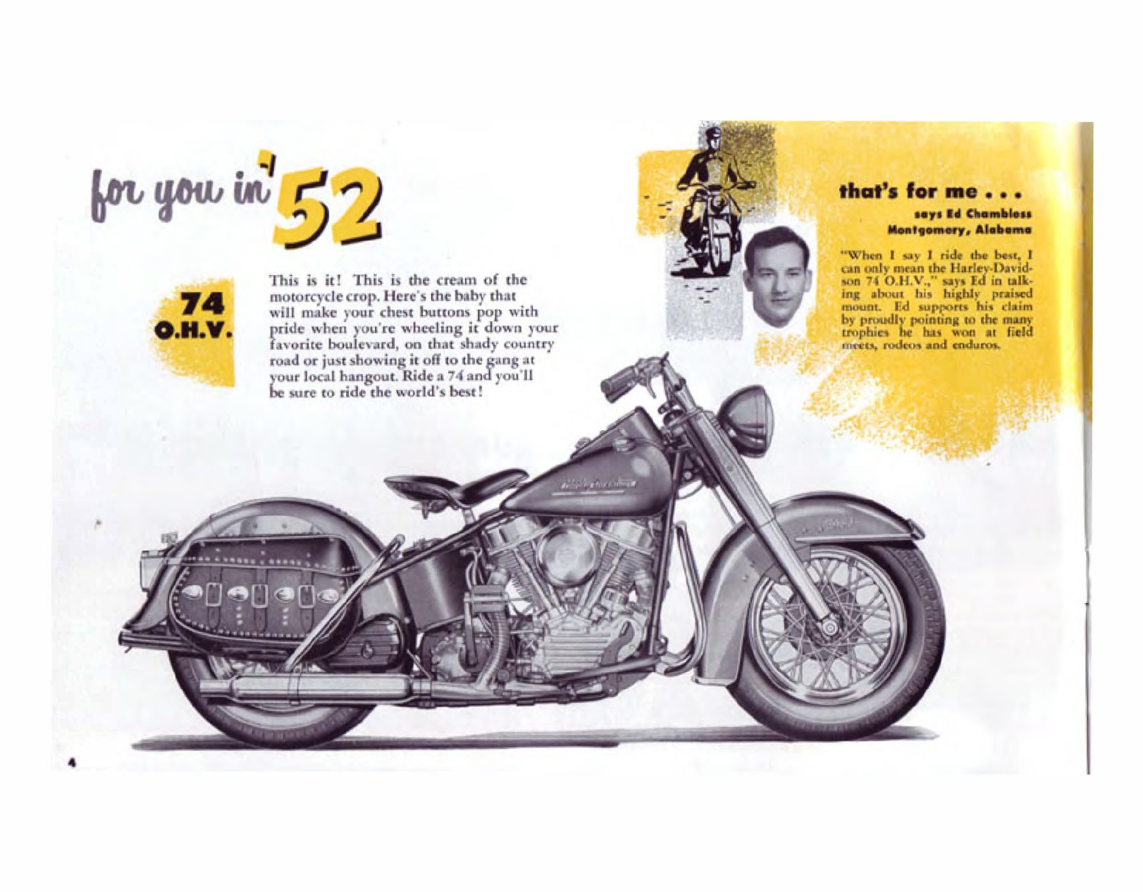 1952 - Harley-Davidson Folleto de ventas