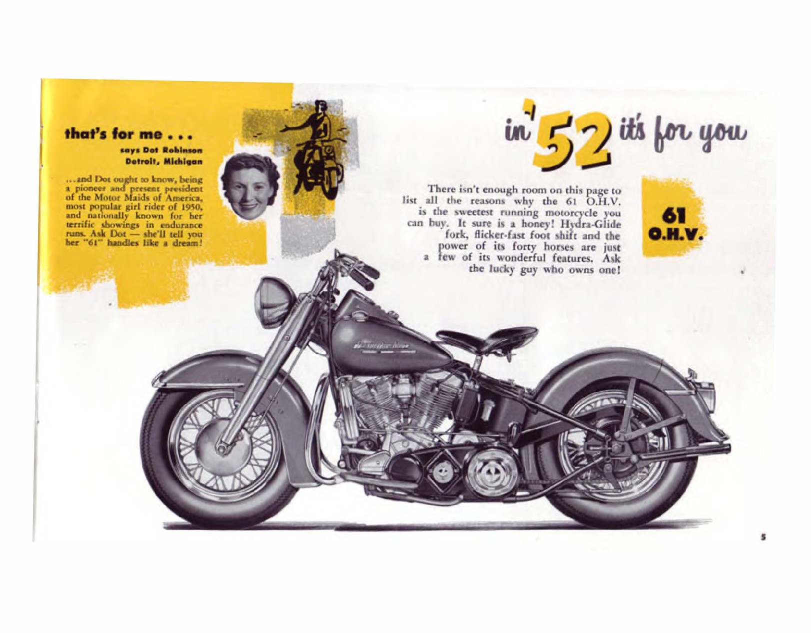 1952 - Harley-Davidson Folleto de ventas
