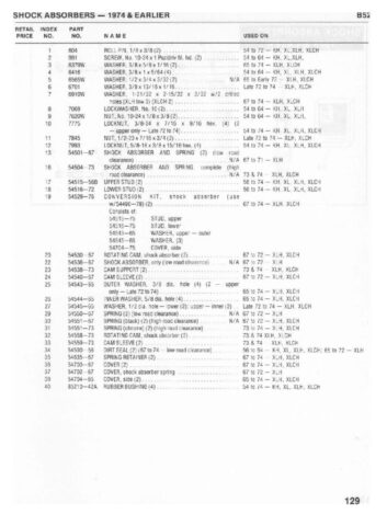 1954-1978 - Harley-Davidson Sportster XLH XLCH-1000 Parts Catalog