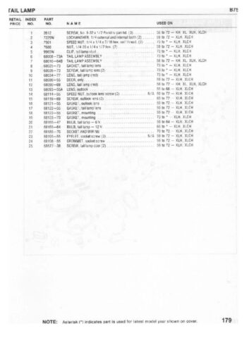 1954-1978 - Harley-Davidson Sportster XLH XLCH-1000 Parts Catalog