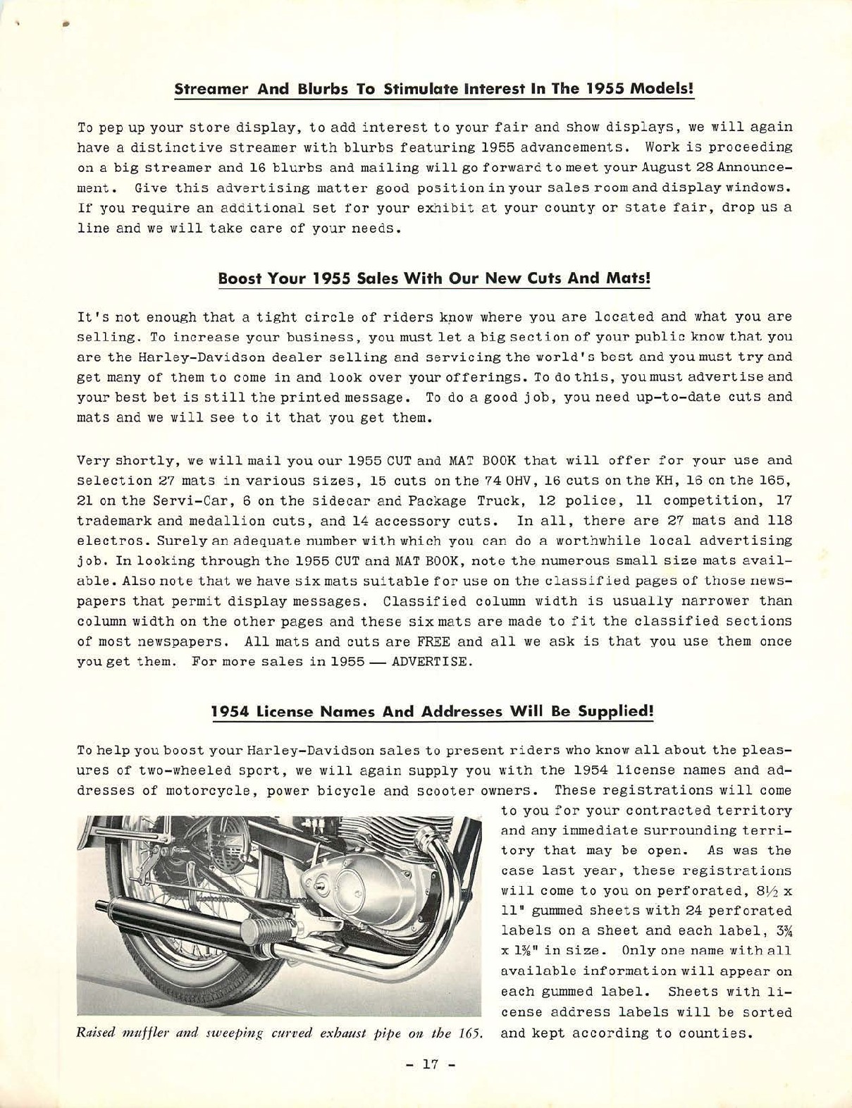 1955 - Harley-Davidson folleto New Models