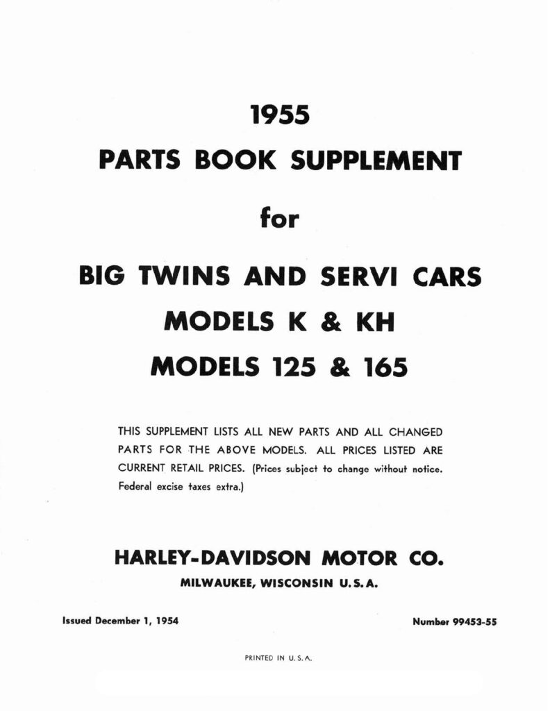 1955 - Harley-Davidson Parts Book Big Twin K KH 125 126