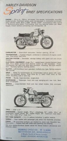 1961 - Harley-Davidson Sprint folleto 1961 - Harley-Davidson Sprint folleto