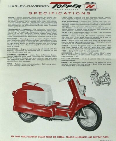 1961 - Harley-Davidson Topper folleto 1961 - Harley-Davidson Topper folleto